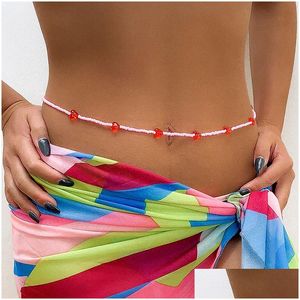 Bauchketten Mode Sommer Süße Rosa Liebe Strand Perlen Damen Taille Kette Körperschmuck Y Bikini Für Frauen Zubehör Drop Lieferung DHNJC