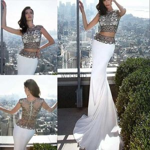 MagnificentCharming Mermaid Two Pieces Evening Wear Beaded Prom Gowns Sweep Train Custom Made Chiffon Appliqued Formal Dress HKD230912