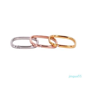 316L Titanium Steel Square Shape Ring med en diamant i två färger för kvinnliga engagemangsmycken