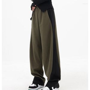 Kvinnors byxor vintage lapptäcke Sweatpants Kvinnor Kontrast Färg Casual Loose Wide Leg Streetwear Y2K Elastic Midje Svarta byxor