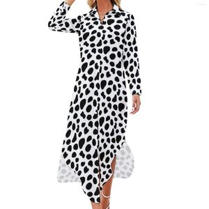 Casual Dresses Dalmatian Dog Chiffon Dress Sexy V Neck Animal Print Pretty Women Fashion Födelsedag Present