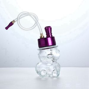 Renkli Bear Style Bong Seyahat Borular Harsah Cam Waterpipe Bubbler Alüminyum Filtre Ekranı Kase Taşınabilir Bitki Tütün Sigara Tutucu Sigara El Çipleri DHL