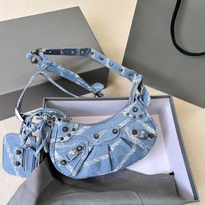 Borsa Hobo Borsa firmata denim Borse da moto a spalla Borse da donna Chiusura a diamante Borse a tracolla Borse sottobraccio Borsa blu Porta carte con specchio in pelle Portafogli stampati