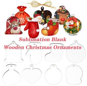 Sublimation Blanks Wooden Christmas Ornaments Wooden Hardboard Ornament Hanging Decorations Blank Wood Discs with Holes for Festivals DIY Crafts Wholesale 0912