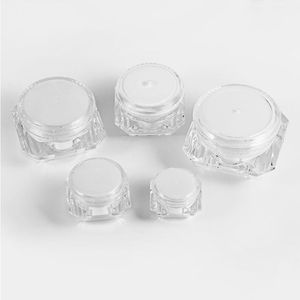 Yeniden doldurulabilir boş kozmetik şişe 5g 10g 15g beyaz plastik krem ​​kavanoz elmas örnek kozmetik ambalaj kabı cmjee