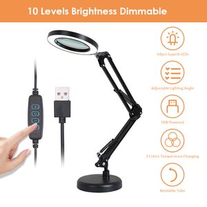 Magnifying Glasses 8X Foldable Illuminated Magnifier USB 3 Colors 64 LED Magnifying Glass for Soldering Iron Repair/Table Lamp/Skincare Beauty Tool 230912