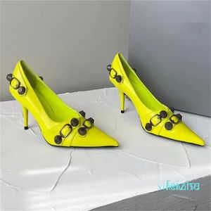 stud buckle embellished Slip-on pointed Toe stiletto fashion show Evening shoes luxury designers shoe for women
