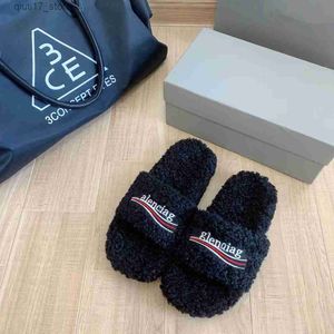 Slippers Paris Maomao Slippers Female Outside Wear 2023 New Autumn and Winter Astrided Alphabet Lamb Slippers Cotton Slippers Female Q230912