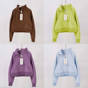 LU LU SCUBA KVINNA Justera långärmad halv zip hoodie överdimensionerad gym hooded lady atletic hoody stativ coar sweatshirts puover Activewears jogging clo