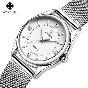 Wristwatches WWOOR Small Watch Women Luxury Brand Everyday Dress Bracelet Watches Silver Stainless Steel Diamond Wrist For Clocks 230911