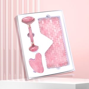 Rullo per il viso Gua Sha Quarzo rosa Maschera per gli occhi in giada Set Cristallo naturale Massaggio facciale Raschiante Mento Massaggiatore per il corpo Rilassa l'affaticamento degli occhi Anti rughe Raffreddamento Maschera per il sonno Regalo