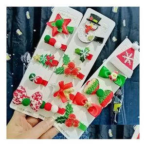 Decorações de Natal Pin 2024 Cabelo S 5 Pçs / Set Bonito Boneco de Neve Papai Noel Cartão Meninas Clip Acessórios Em Estoque 911 Drop Delivery Home Dh5Zh