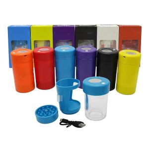 Mixed Colored Smoking Accessories Led Glow Jar W/ Usb Plastic Pipe Grinder Function Usb Electric Herb Grinders ZZ