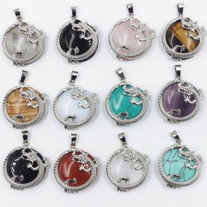 Natural Stone Dragon Style Pendants Amethyst Opal Pink Crystal Pendant Charms For Jewelry Making Necklaces