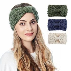 Winter Acrylic Wool Knitted Bowknot Headband Fall Twist knitted headbands Ear Protectors Hair Accessories For Women 13 Colors