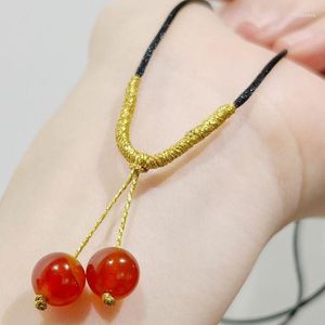 Chains Gold Wire Student's Friend Red Double Pearl Cherry Transfer Pendant Black Necklace Valentine's Day Hand