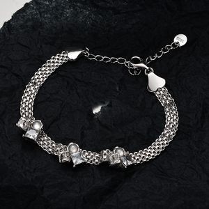 Cold wind European and American heavy industry hand made S925 pure silver square bracelet female white gold zircon agate hand jewelry