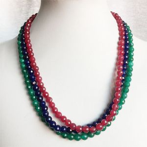 6MM Sapphire Emerald Ruby Jade Necklace Natural Stone Handmade Jewelry Gift Strand Choker