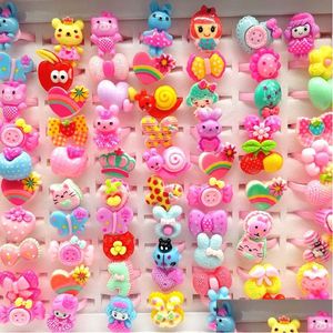 Band Rings New 100 Pcs/Lot Childrens Cartoon Band Rings Jewelry Heart Shape Animals Flower Assorted Baby Girl Ring Gifts Drop Delivery Dhwb9