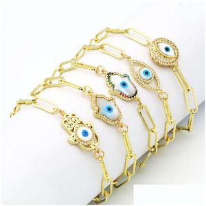 Charm Armband Classic Design Fatima Hand Evil Eye Charm Copper Chain Armband Smycken grossist Drop Delivery DHQDQ