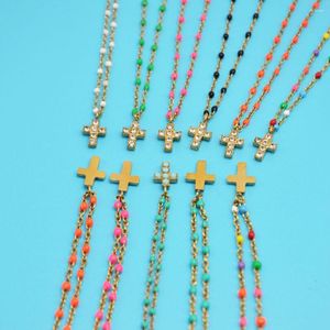 Pingente colares moda boho cruz colar para mulheres banhado a ouro corrente de aço inoxidável homens senhoras jóias religiosas presentes