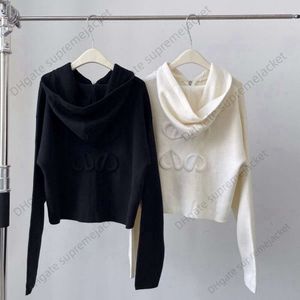 Frühling/Herbst Hoodie Sweatshirt 2023 neue Lowe weiße Mütze Strickpullover Cardigan Reißverschluss Mantel für Frauen