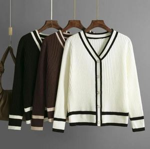 Designer Kvinnors tröja V-ringning Lös randig tröja Tunna damer Casual Trench Coatmid-Length Sweaters Pockets Kvinnliga rockar