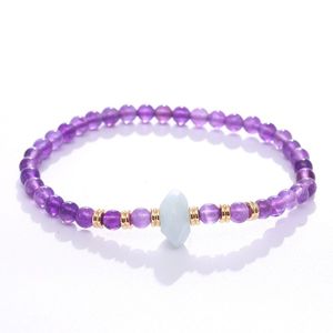 4mm Natural Aquamarine Amethyst Loose Bead Bracelet Handmade Pillar Stone Beaded Bracelets Fine Jewelry for Women