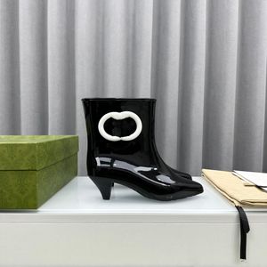 Stivali da pioggia da donna con punta quadrata firmati Tacco spesso Stivaletti con suola spessa Stivali di gomma da donna 35-40