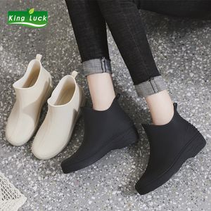 Rain Boots 0.6kg KingLuck Women Rain Boots Rubber Slip-on Shoes Girls For Water Waterproof Plastic White Ankle Ladies ANKL Female BOOT 230912