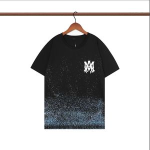 Mens T-shirts 24 färger S för män Kort ärm Läder Alfabet broderi Färgstark stänk av bläck graffiti Alfabetslogan tryck amirs