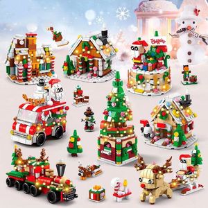 Julklappar Santa Train älg Julblock Toys Children's Building Blocks Julgranhandskar Kawaii Stuff Autism Antistress Sensory Toy