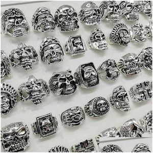 Band Rings Newest Punk Style 20Pcs/Lot Sier Skl Band Rings Mix Skeleton Big Sizes Mens Women Metal Jewelry Gifts Drop Delivery Dhwnj