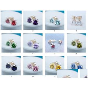 Stud Birthstone 12 Cor 4mm Zircônia Cúbica Atacado Real 14K Ouro Cheio Brincos de Jóias Sem Desvanecimento Entrega Drop Dhgarden Dhxqn