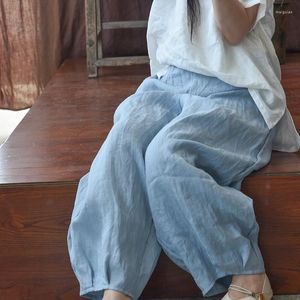 Women's Pants Ramie Women Contrast Color 2023 Summer Retro Thin Pockets Turnip Casual Trousers Female YoYiKamomo