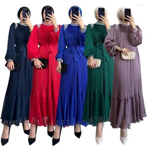 Roupas étnicas 2023 verão elegante mulheres muçulmanas manga longa poliéster vermelho azul verde roxo vestido abaya moda