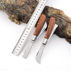 Multitool Double Blade Folding Knife Wood Handle Small Pocket Camping Knives Outdoor Cutter EDC Tool