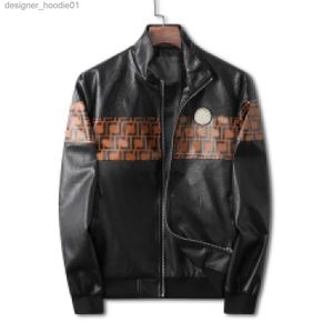 Men's Fur Faux Fur 23ss Men's coat designer leather jacket carat chain embroidered letter jacket stand collar bomber fashion street wear size M-3XL L230913