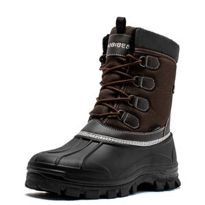 Sapatos de vestido Hobibear Mens Botas de Neve Isoladas À Prova D 'Água Inverno Ao Ar Livre Quente Lace Up Mid Bezerro Pato com Pele Falso Forrado 230912