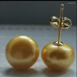 Stud Earrings Gorgeous 11-12mm Authentic South China Sea Natural Gold Pearl 14kp