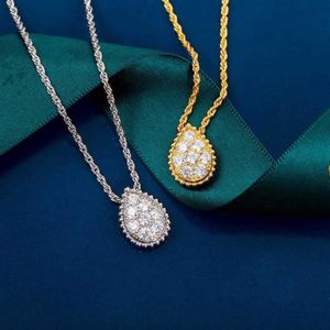 Brand Pure 925 Sterling Silver Jewelry For Women Water Drop Diamond Pendant Gold Necklace Cute Lovely Design Fine Luxury2509