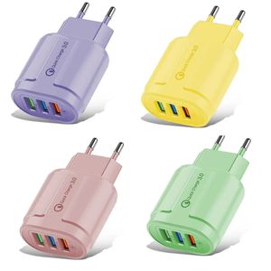 Macaron color 3 USB charger Three USB 5V 2A wall chargers 3-port EU and US Plug adapter