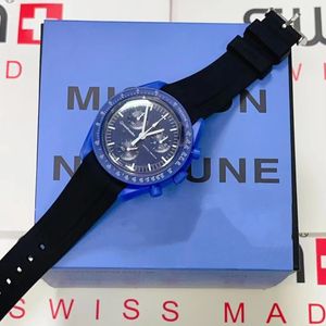 Moons Watch Automatyczne oglądanie Quarz Watch Bioceramic Mens Watches Wysokiej jakości wodoodporne Luminous Chronograph Silikonowe zegarki z pudełkiem