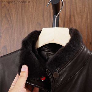 Men's Fur Faux Fur Mens Leather Jackets Autumn and Winter kiton Sheep Fur Collar Coat Casual Jacket L230913