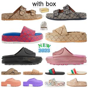 Kutu Kadın Platformu Sandalet İşlemeli Mektup Tuval Slides Terlikleri Ünlü Tasarımcı Sandal Koç Ayakkabıları Köpek Ayakkabıları Köpük Kauçuk Kaydırıcılar Dhgate Erkekler Sandles