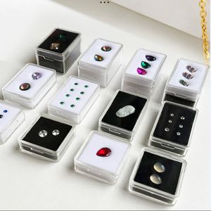 50PCS Square White Black Soft Cushion Acrylic Display Box Rectangle 40*40mm Bare Diamond Jewelry Storage Gift Gemstone Sponge