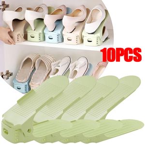 Storage Holders Racks 10PCS Durable Adjustable Shoe Organizer Wardrobe Shoes Storasge Footwear Support Slot Space Saving Rack Shoebox 230912