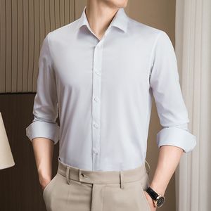 Camisas casuais masculinas homens moda luxo social lapela colarinho casamento smoking sólido manga longa blusa 230912