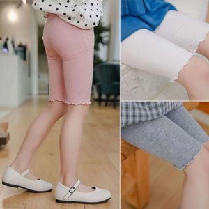 Summer Girls Pants Leggings Modal Cotton Bottoms Knee Medium Längd Pants Solid Color Ruffles Legging for Kids Clothes 3-10 Year