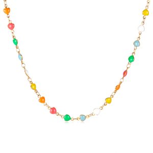 Collar de cadena de eslabones de corazón dulce para mujeres y niñas, esmalte de acero inoxidable, joyería de lujo ligera de dopamina Simple de 16,7 pulgadas + 5cm n2307